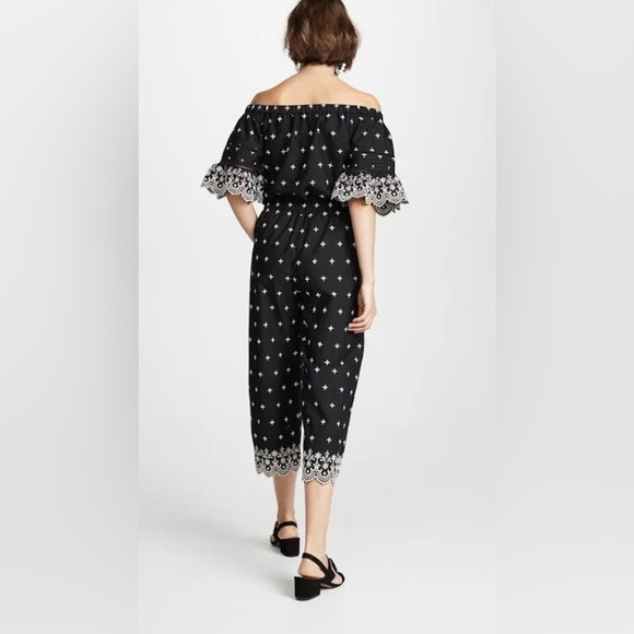 LOVE SAM Water Lily Off The Shoulder Washed Black Jumpsuit Sz Small LIKE NEW - Picture 3 of 16